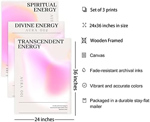 Framed 3 Piece Pink Gradient Aura Energy Canvas Wall Art Trippy Positive - Image 6