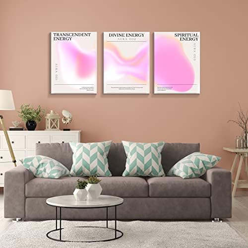 Framed 3 Piece Pink Gradient Aura Energy Canvas Wall Art Trippy Positive - Image 4