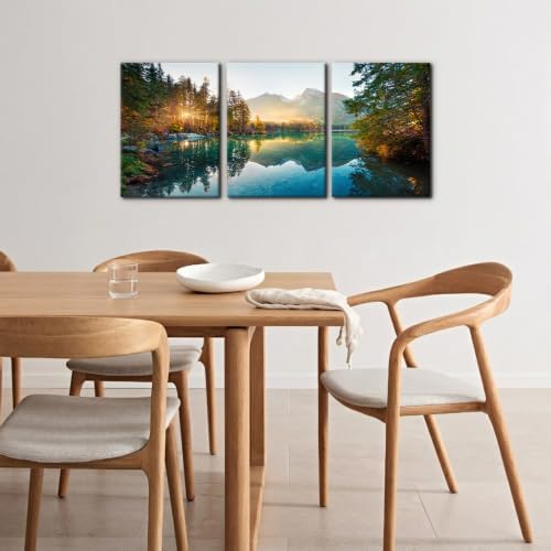 Pacimo Framed Hintersee Lake Wall Art, Autumn Sunrise Landscape Pictures - Image 4