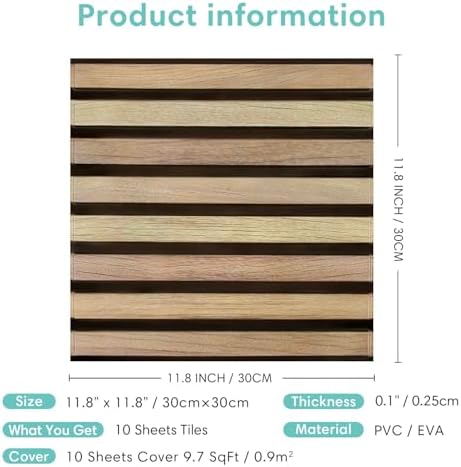 Commomy 3D Faux Wood Wall Stickers Peel and Stick 10 Pcs 11.8" x 11.8" - Image 6