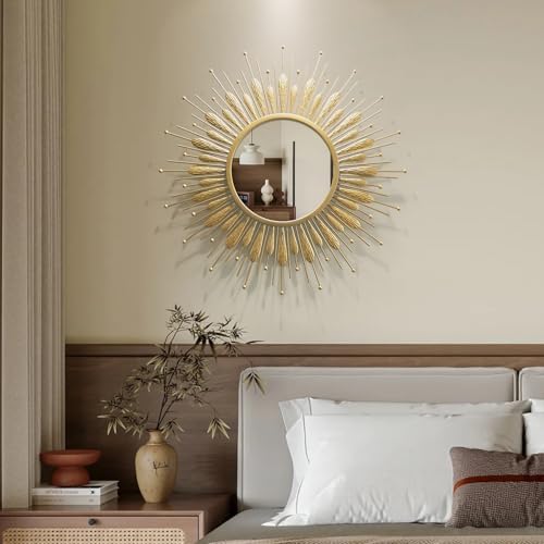 24" Sun Mirror Living Room Sunburst Gold Wall Mirror Flower Design - Image 5
