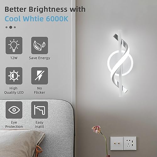 LED Wall Sconces Sets of 2, 12W LED Wall Lights, Modern Spiral Wall Sconces - Image 5