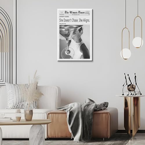 Vintage Black And White Newspaper Canvas Wall Art She Doesn'T Chase She Aligns - Image 6