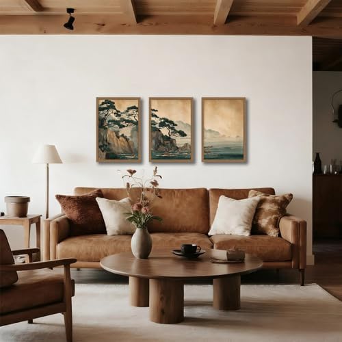 Japanese Zen Wall Art Set of 3，Minimalist Asian Wall Decor Cliff framed - Image 6
