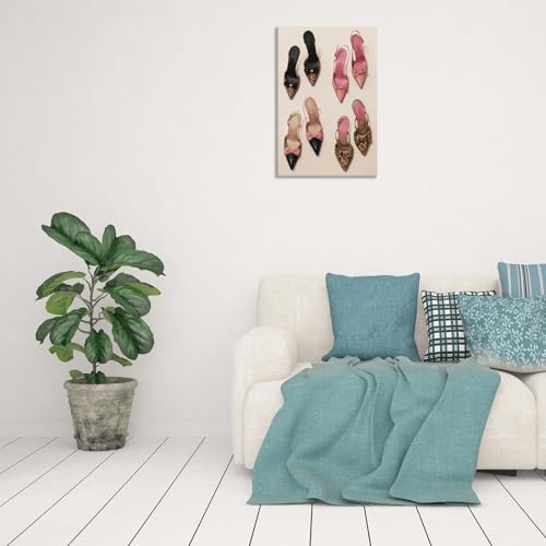 Pink Heel Leopard Posters Trendy Bow Leopard Heels Canvas Wall Art Coquettish - Image 4