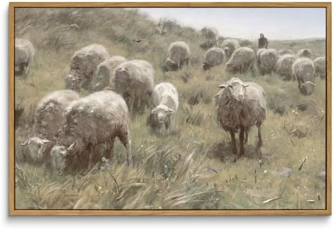 InSimSea Framed Canvas Wall Art Vintage Decor, Sheep on the Dunes Pictures by InSimSeaArt