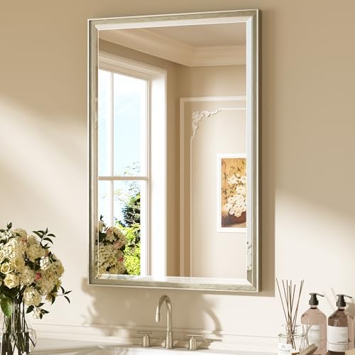 Keonjinn Brushed Nickel Bathroom Mirror 24 x 36 Inch, Aluminum Alloy Frame by Keonjinn