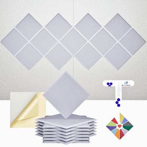 12 Pack Self-Adhesive Acoustic Panels, 2nd Generation Sound Absorbing Panel by DEXMOKO