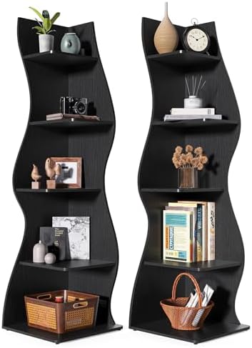 LITTLE TREE Small Corner Shelf, Modern 5-Tier Wall Corner Bookshelf, Stylish by LITTLETREE