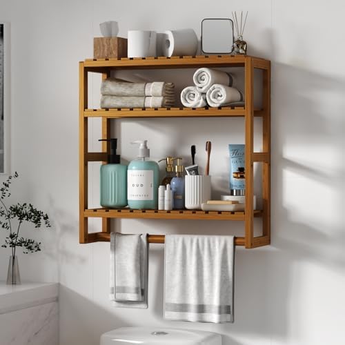 Galood Over The Toilet Storage Bathroom Shelves Wall Mounted 3 Tier Brown-L by Galood