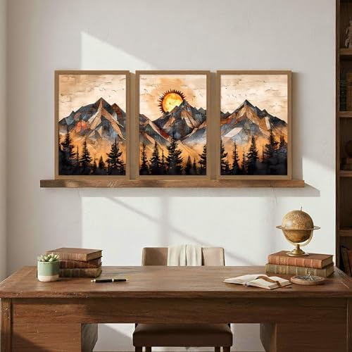 Geometric Mountain Wall Art Set of 3, Abstract Sunset Canvas Prints - Image 2