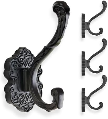 Vintage Black Coat Hooks Wall Mount 4 Pack, Decorative Heavy Duty Towel & Robe by Unknown