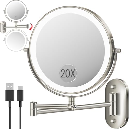 20X 9" Wall Mounted Magnifying Makeup Mirror by Unknown