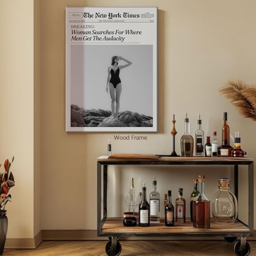 Trendy NewsPaper Wall Art 16x20in Wooden Framed Woman Searches - Image 5