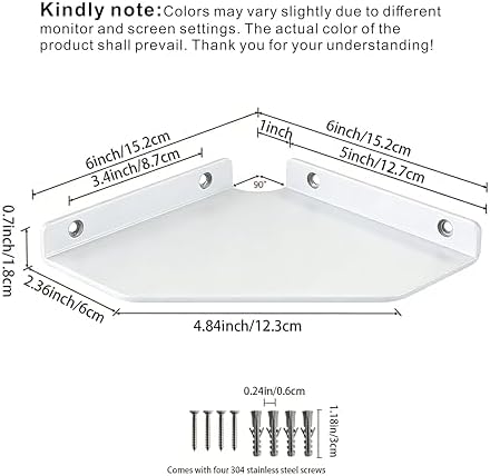 6 Inch White Floating Corner Shelf Wall Mounted, Triangle Decorative Shelf - Image 3
