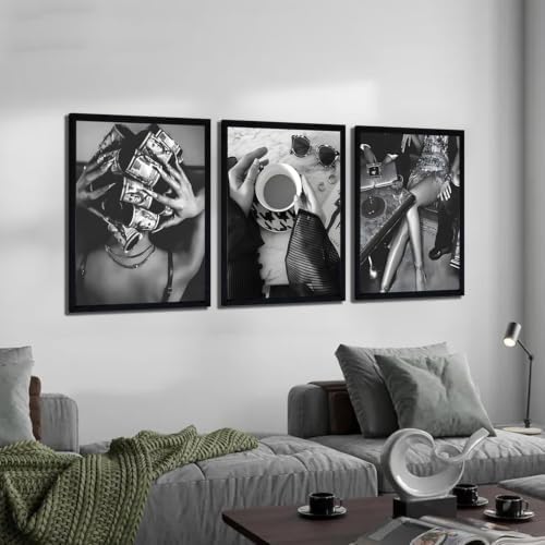 Framed Trendy Black and White Wall Art Luxury Money Hair Rollers Girl Posters - Image 7
