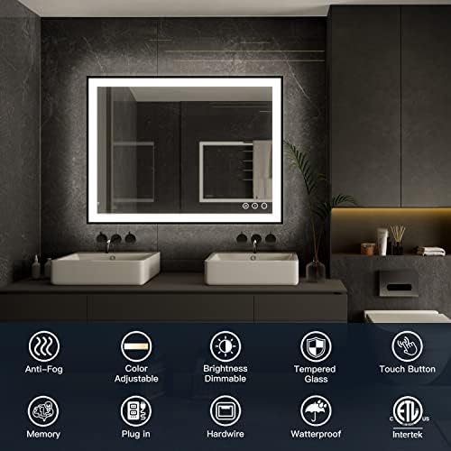 ISKM 48x28 Framed LED Bathroom Mirror, Dimmable Front & Backlit - Image 2