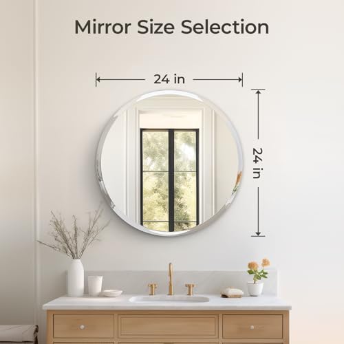 USHOWER Frameless Round Bathroom Mirror 24" - Image 4