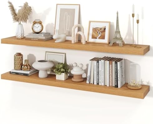48" Natural Oak Color Floating Shelves Wood Wall Shelf by Ornawit