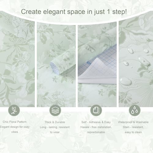 Dimoon 17.3" X 385" Peel and Stick Wallpaper Floral Boho Green Contact Paper - Image 3