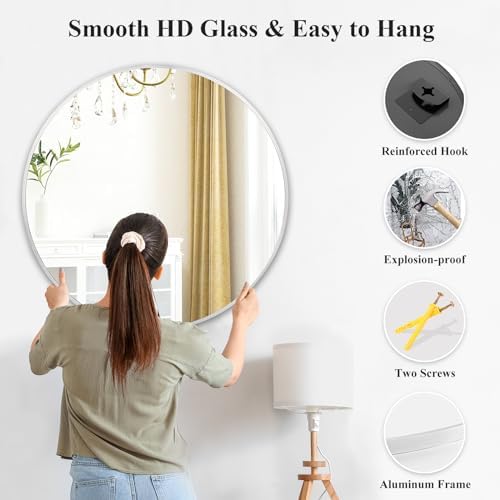 Silver Round Mirror 28 Inch, Wall Circle Mirror - Image 6
