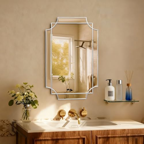HQiJun 30x20 Inch Silver Bathroom Mirror, Wooden Frame by HQiJun