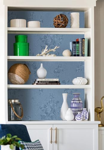 Erfoni Grey Blue Floral Embossed Wallpaper - Image 6