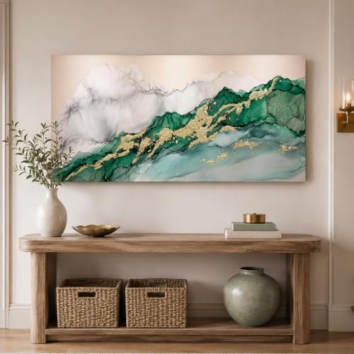 Anolyfi Emerald Green & Gold Modern Abstract Canvas Wall Art 40"x20" - Image 6