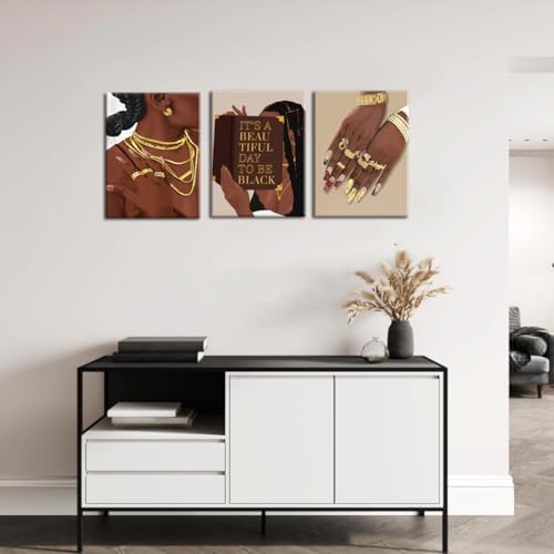 Marllifenney 3 Pcs Black Woman Wall Art Framed Black Girl Posters Abstract - Image 2