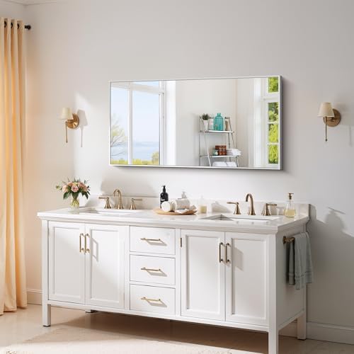 YIROMAN Bathroom Mirror 48"x24", Large Brushed Silver Bathroom Mirror - Image 3