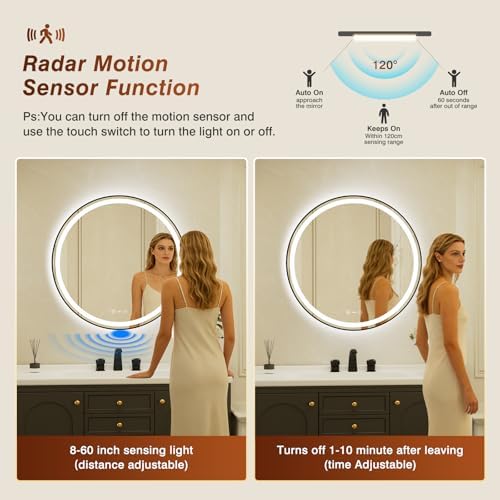 30 Inch Round Black Framed LED Bathroom Mirror - Image 4
