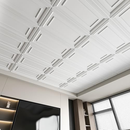 Art3d 3D PVC Ceiling Tiles 2x4 ft, 96 Sq.Ft, Rectangular White - Image 2