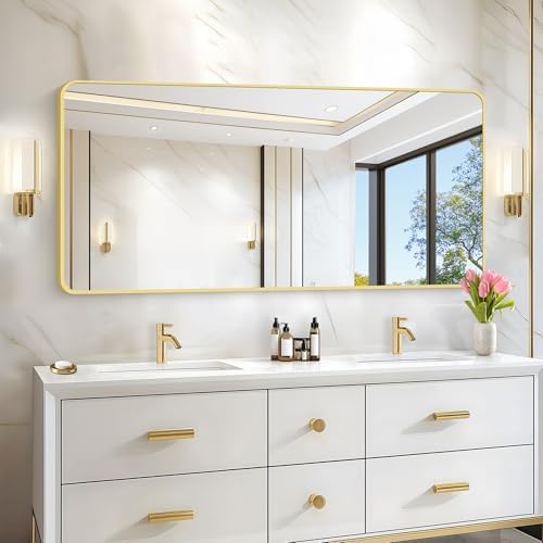 30"x60" Gold Bathroom Mirror, Large Rectangle Wall Mounted Mirror - Image 3