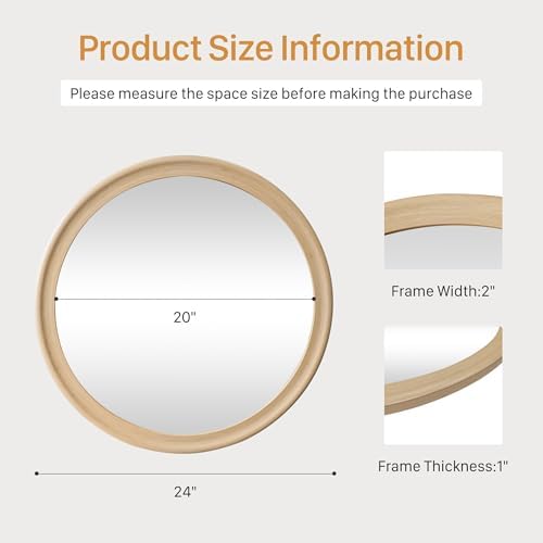 Round Wall Mirrors 24 Inch, Natural Bathroom Mirror - Image 7