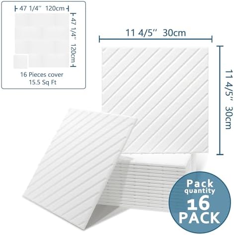 16-Pack Acoustic Wall Panels, 11.8" x 11.8" Peel and Stick PET Diagonal Slat - Image 2