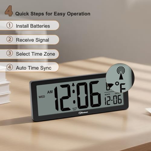Soobest 8.5" Small Atomic Clock, Self-Setting Time & Date Battery Operated - Image 3