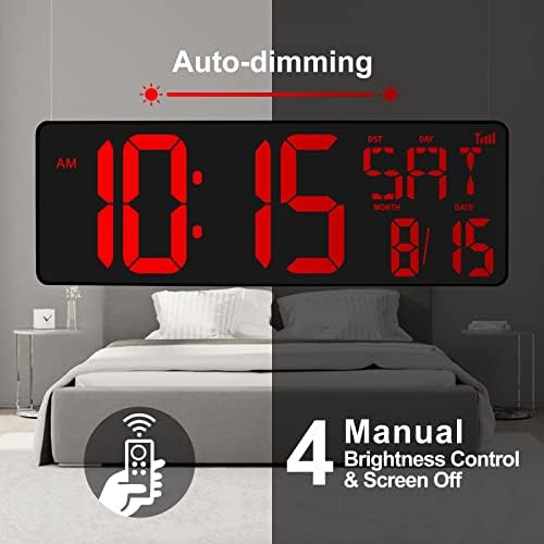 XREXS Large Digital Wall Clock WiFi Sync, 16.5 in Large Display Wall Clock - Image 4