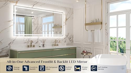 Keonjinn 66" x 36" Large Bathroom LED Mirror, Tempered Glass, French Cleat - Image 2