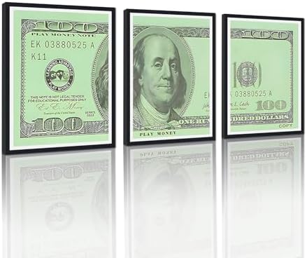 Green Canvas Wall Art Benjamin Franklin 100 Dollar Money Painting 3 Panels by YatsenBridge