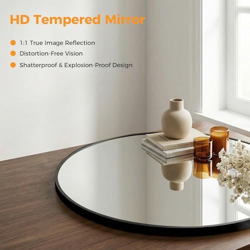 36 Inch Black Round Bathroom Wall Mirror, Round Mirrors - Image 4