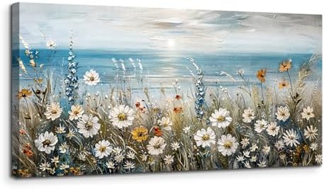 SERIMINO Coastal Landscape Wall Decor, Beach Daisy Canvas Prints 24"X48" by SERIMINO