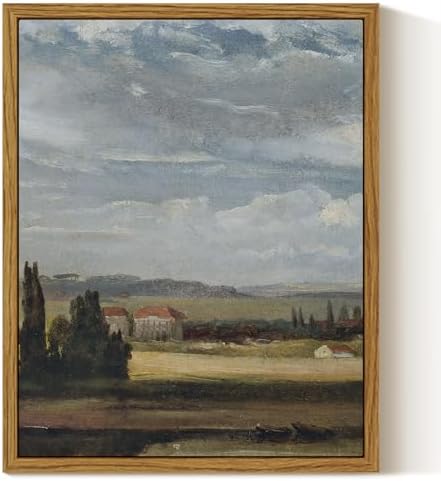 InSimSea Framed Canvas Wall Art, Vintage Landscape Painting, Rustic Nature by InSimSeaArt
