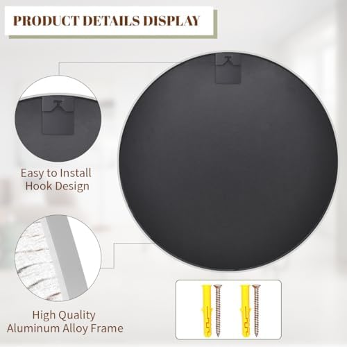 BEAUTYPEAK 20 Inch Round Mirror, Metal Frame Circle Mirror - Image 5