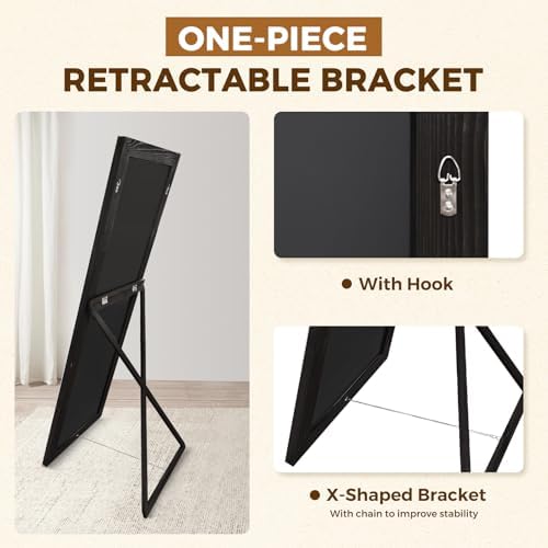65x22in Full Length Mirror, Rustic Black Beveled Wood Frame - Image 2