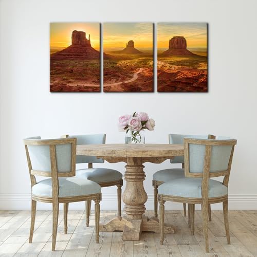 Pacimo 3 Pieces Canvas Print Wall Art Set Monument Valley Modern Walls - Image 3