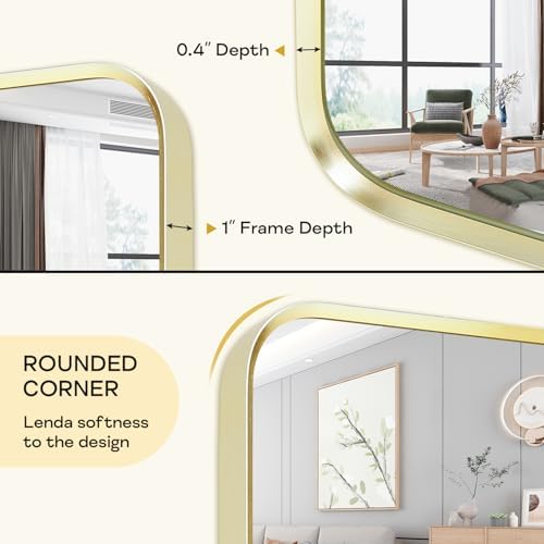 Gold Bathroom Mirror 24x30in, Metal Framed Rounded Rectangle Wall - Image 2