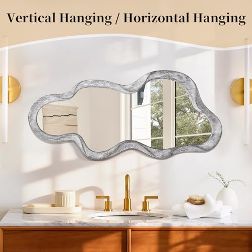 Irregular Wall Mirror Cloud Wavy Wood Frame Mirrors Asymmetrical Modern Mirror - Image 5