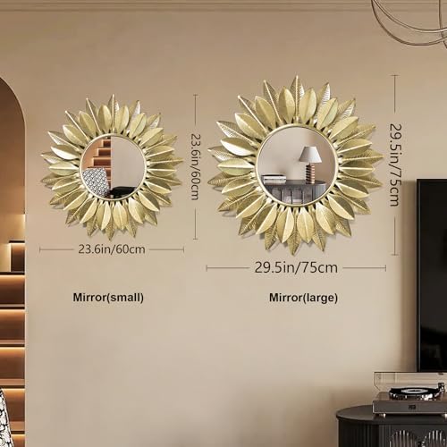 24" Gold Sunburst Decorative Wall Mirror – Handmade Flower Design - Image 3