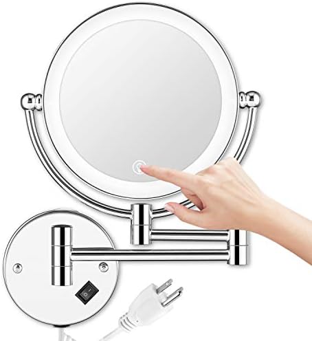 Wall Mounted Lighted Makeup Mirror, 8 Inch Double-Sided 1X 5X Magnifying Mirror by AMZNEVO