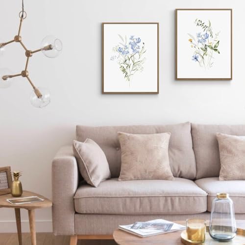 Watercolor Floral Wall Art Blue Yellow Flower Canvas Prints - Image 5